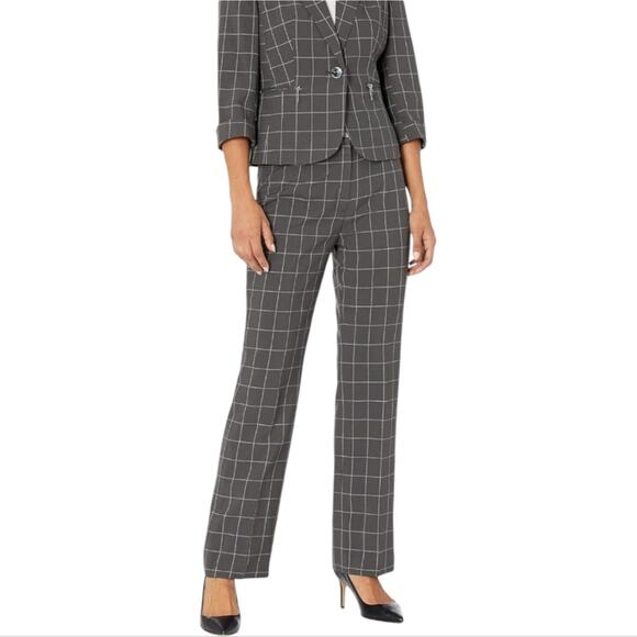 Loft Pink & Grey Windowpane Plaid Straight Leg Career Marisa Pants Size 12 - Picture 12 of 12